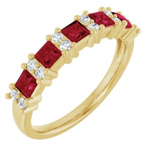 14K Yellow 1/5 CTW Natural Diamond and Natural Ruby Anniversary Band