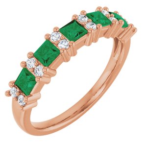 14K Rose 1/5 CTW Natural Diamond and Natural Emerald Anniversary Band