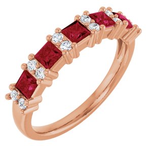 14K Rose 1/5 CTW Natural Diamond and Natural Ruby Anniversary Band