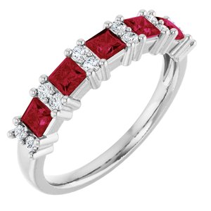 14K White 1/5 CTW Natural Diamond and Natural Ruby Anniversary Band