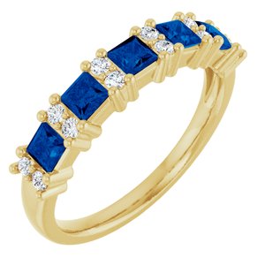 14K Yellow 1/5 CTW Natural Diamond and Natural Blue Sapphire Anniversary Band