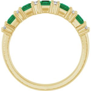 14K Yellow 1/5 CTW Natural Diamond and Natural Emerald Anniversary Band