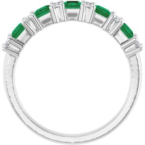14K White 1/5 CTW Natural Diamond and Natural Emerald Anniversary Band