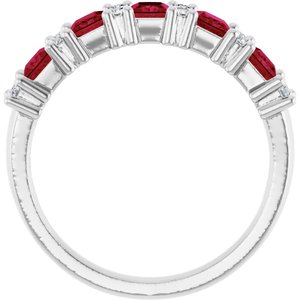 14K White 1/5 CTW Natural Diamond and Natural Ruby Anniversary Band