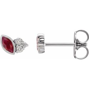 14K White Gold Natural Ruby & .03 CTW Natural Diamond Left Earring
