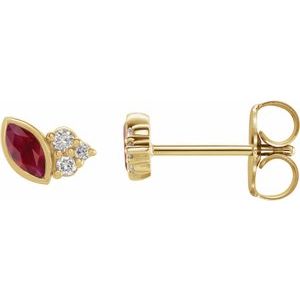 14K Yellow Gold Natural Ruby & .03 CTW Natural Diamond Left Earring