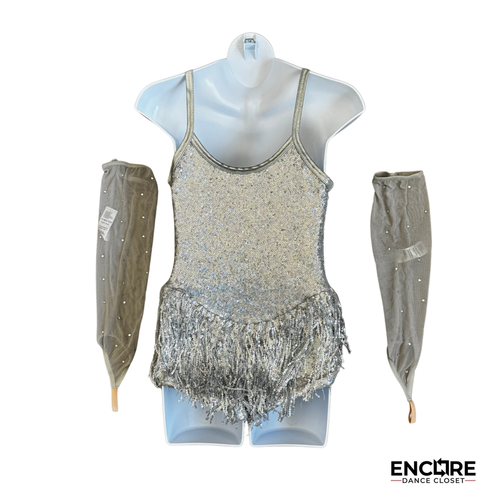 Sparkling Silver Sequin Leotard with Fringe 2