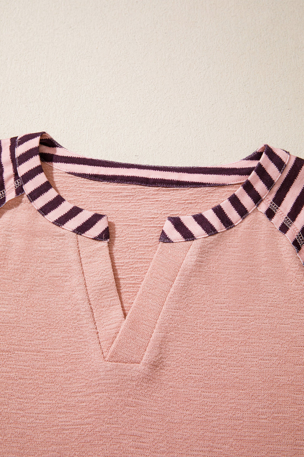Colorblock Stripe Floral V-Neck Long Sleeve Top