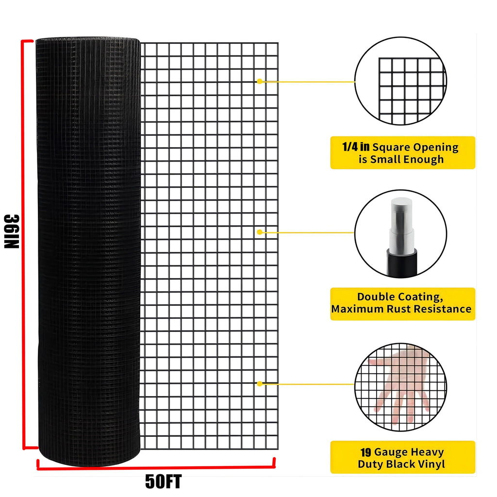 Vinyl Coated Hardware Cloth 19 Gauge Welded Wire Fence For Poultry Netting And Chicken Coop - Black