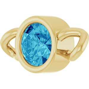 14K Yellow Gold Natural Blue Zircon Bezel-Set Link