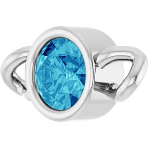 14K White Gold Natural Blue Zircon Bezel-Set Link