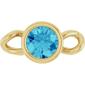 14K Yellow Gold Natural Blue Zircon Bezel-Set Link