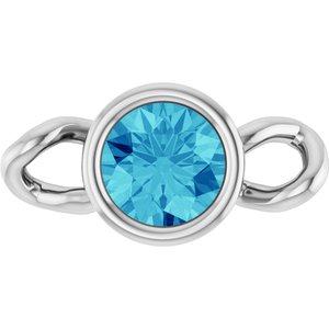 14K White Gold Natural Blue Zircon Bezel-Set Link