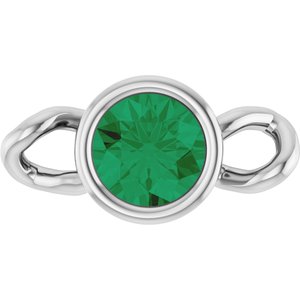 14K White Gold Lab-Grown Emerald Bezel-Set Link