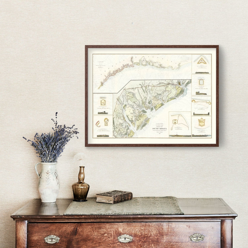 Vintage South Carolina Coast Map 1862