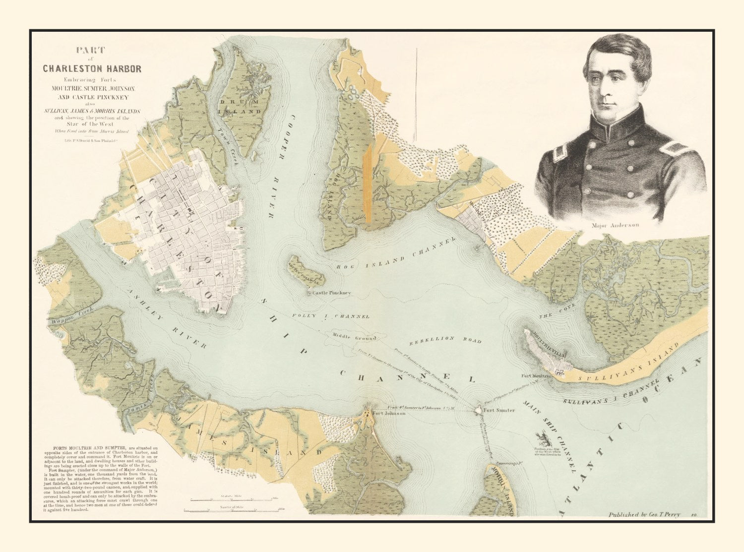 Vintage Charleston Harbor Map 1861