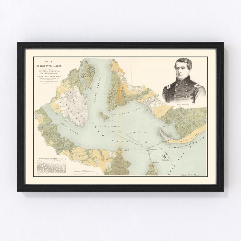 Vintage Charleston Harbor Map 1861