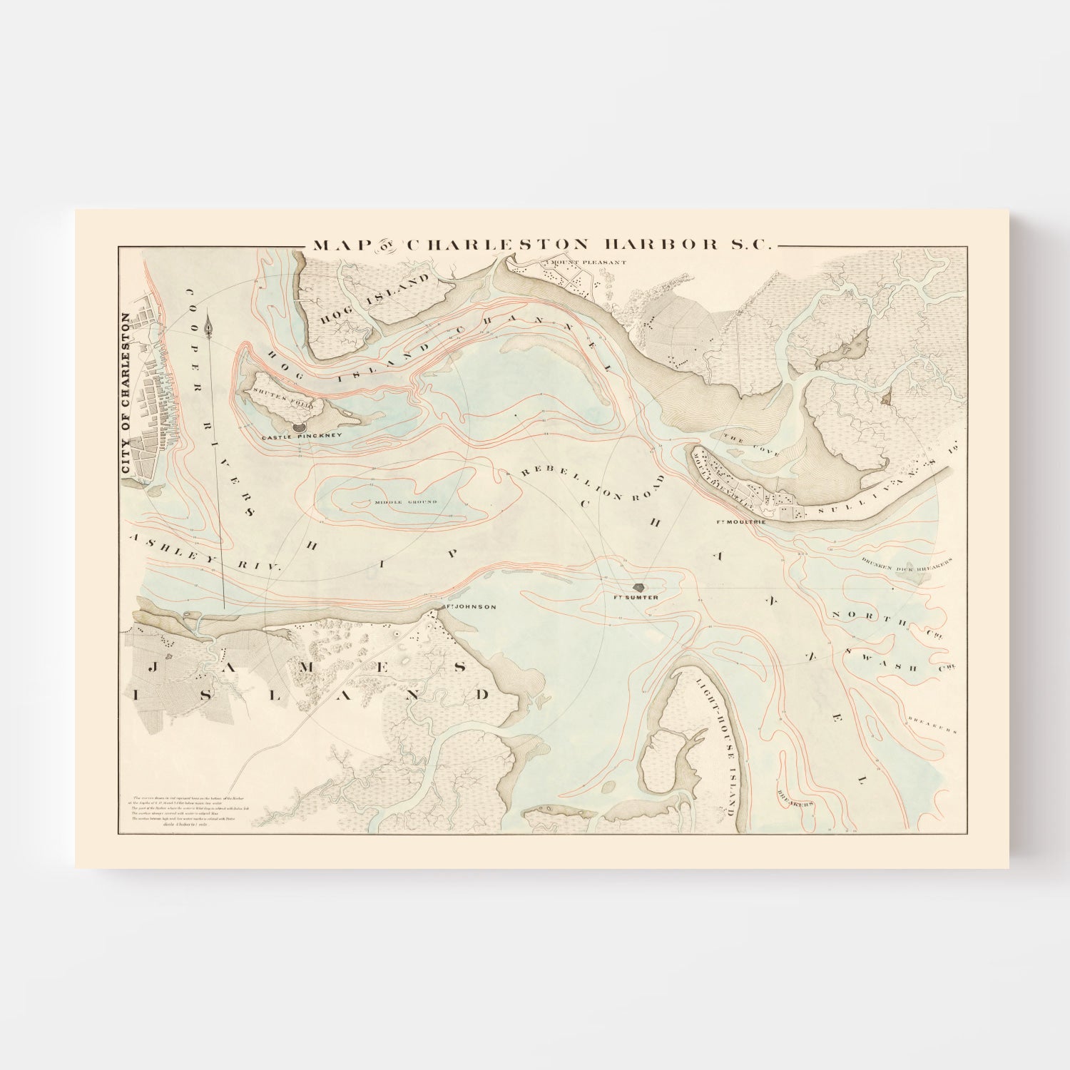 Vintage Charleston Harbor Map 1861