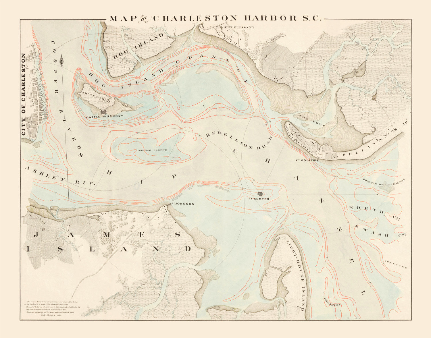 Vintage Charleston Harbor Map 1861