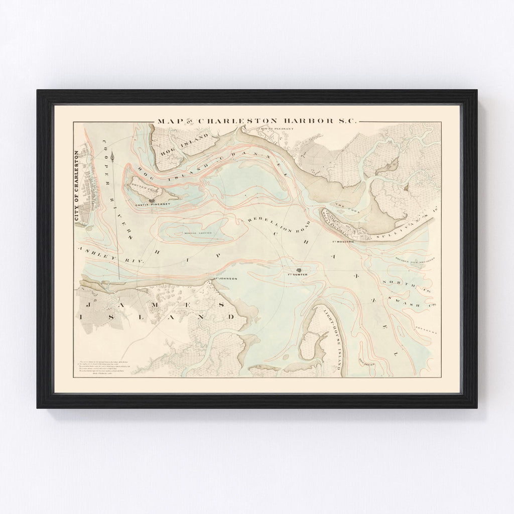 Vintage Charleston Harbor Map 1861