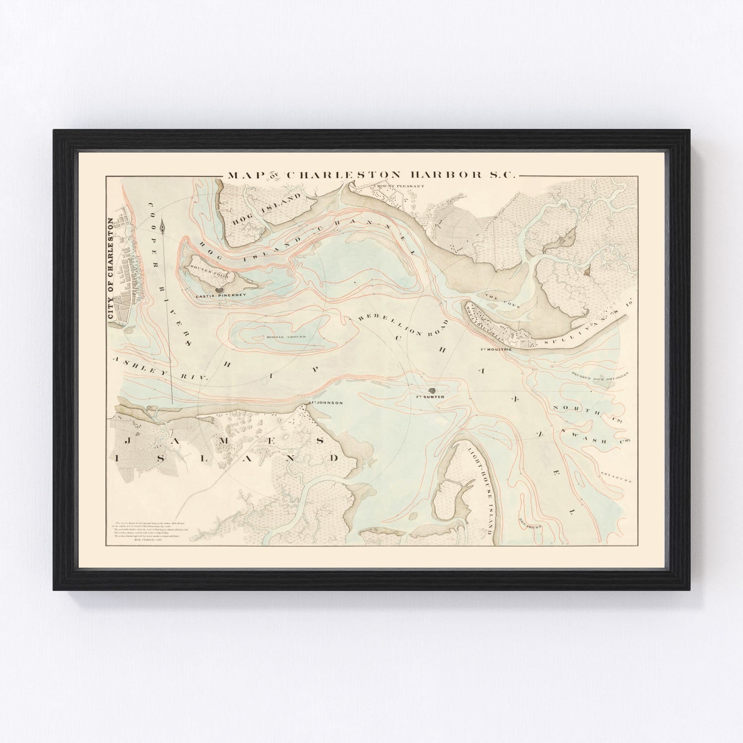 Vintage Charleston Harbor Map 1861