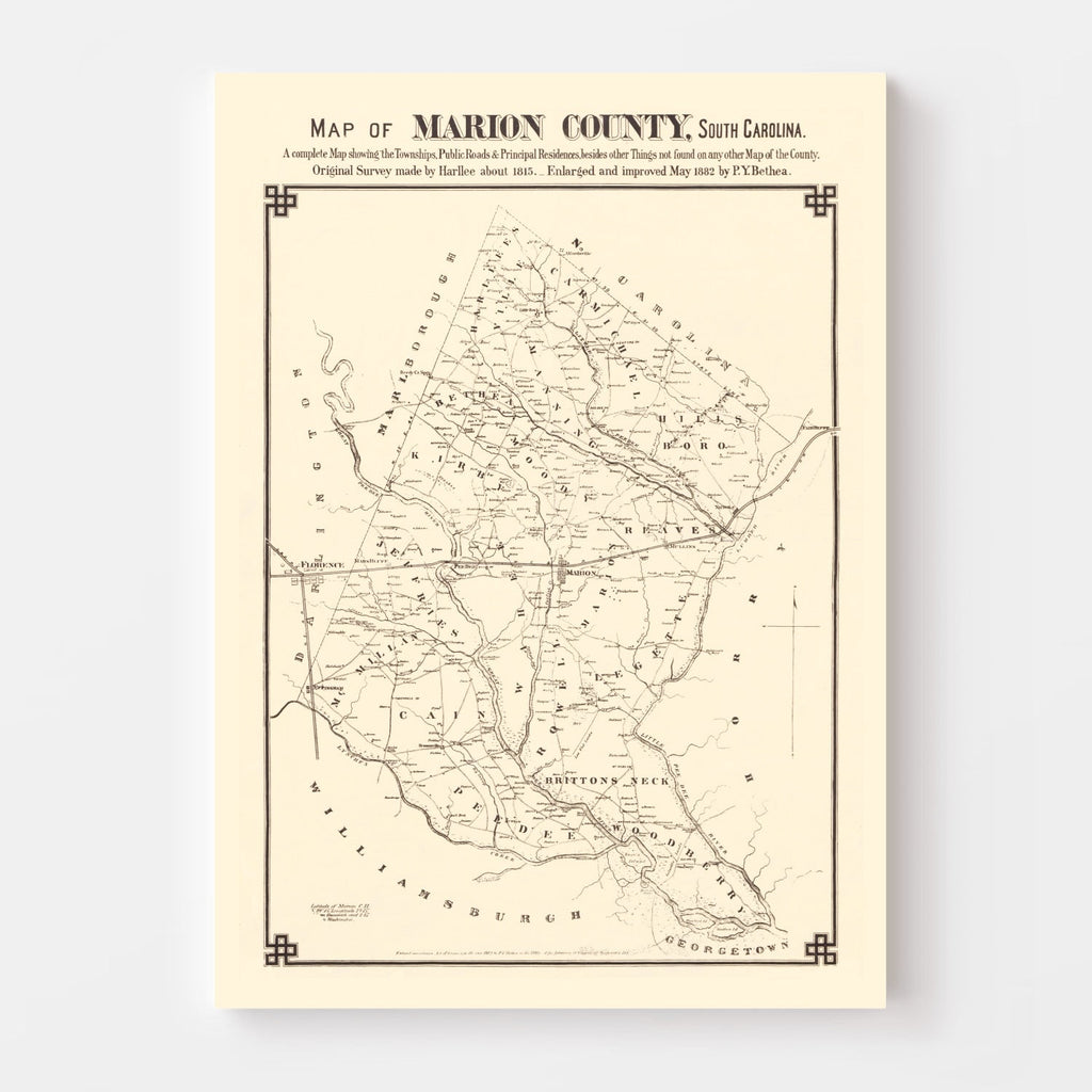 Vintage Map of Marion County, South Carolina 1825