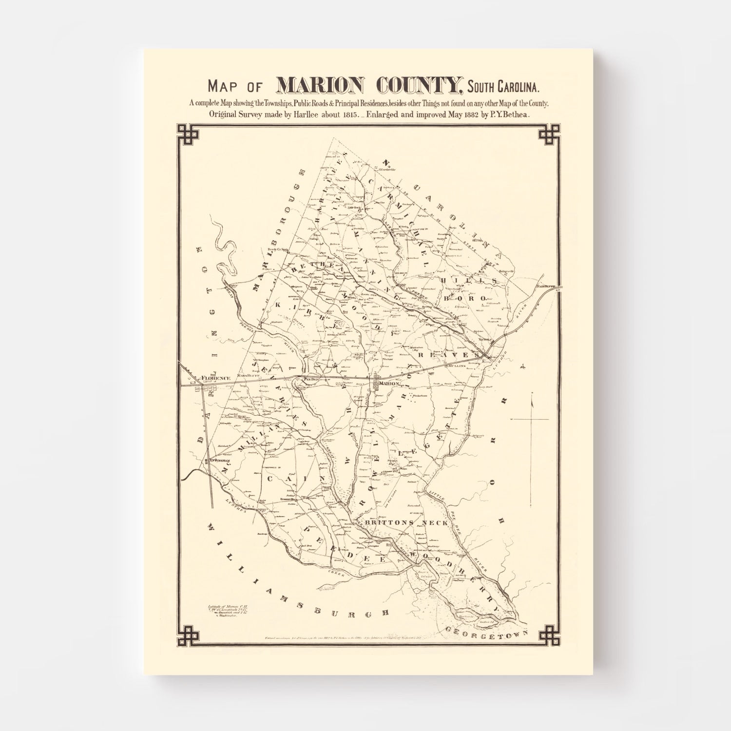 Vintage Map of Marion County, South Carolina 1825