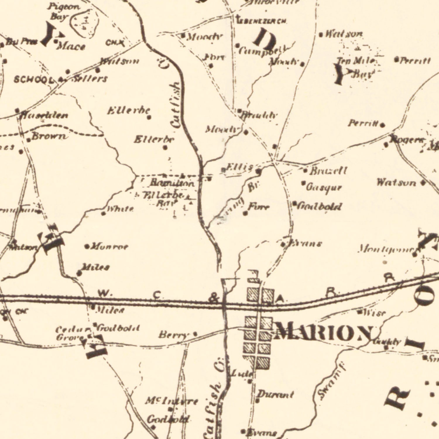 Vintage Map of Marion County, South Carolina 1825