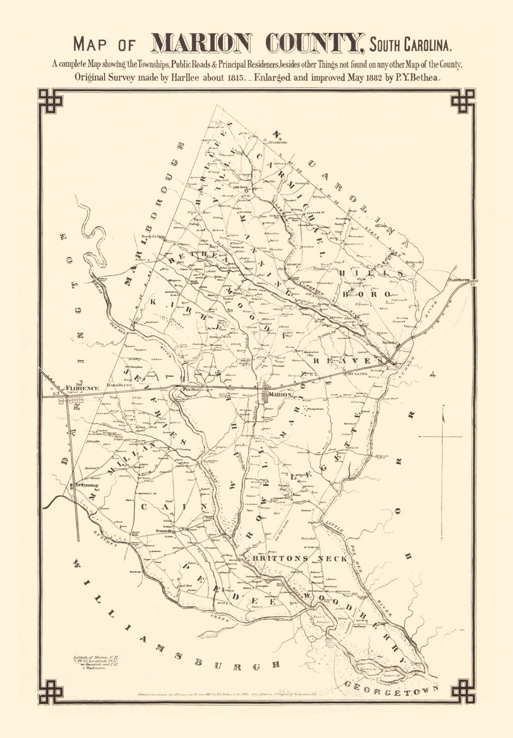 Vintage Map of Marion County, South Carolina 1825