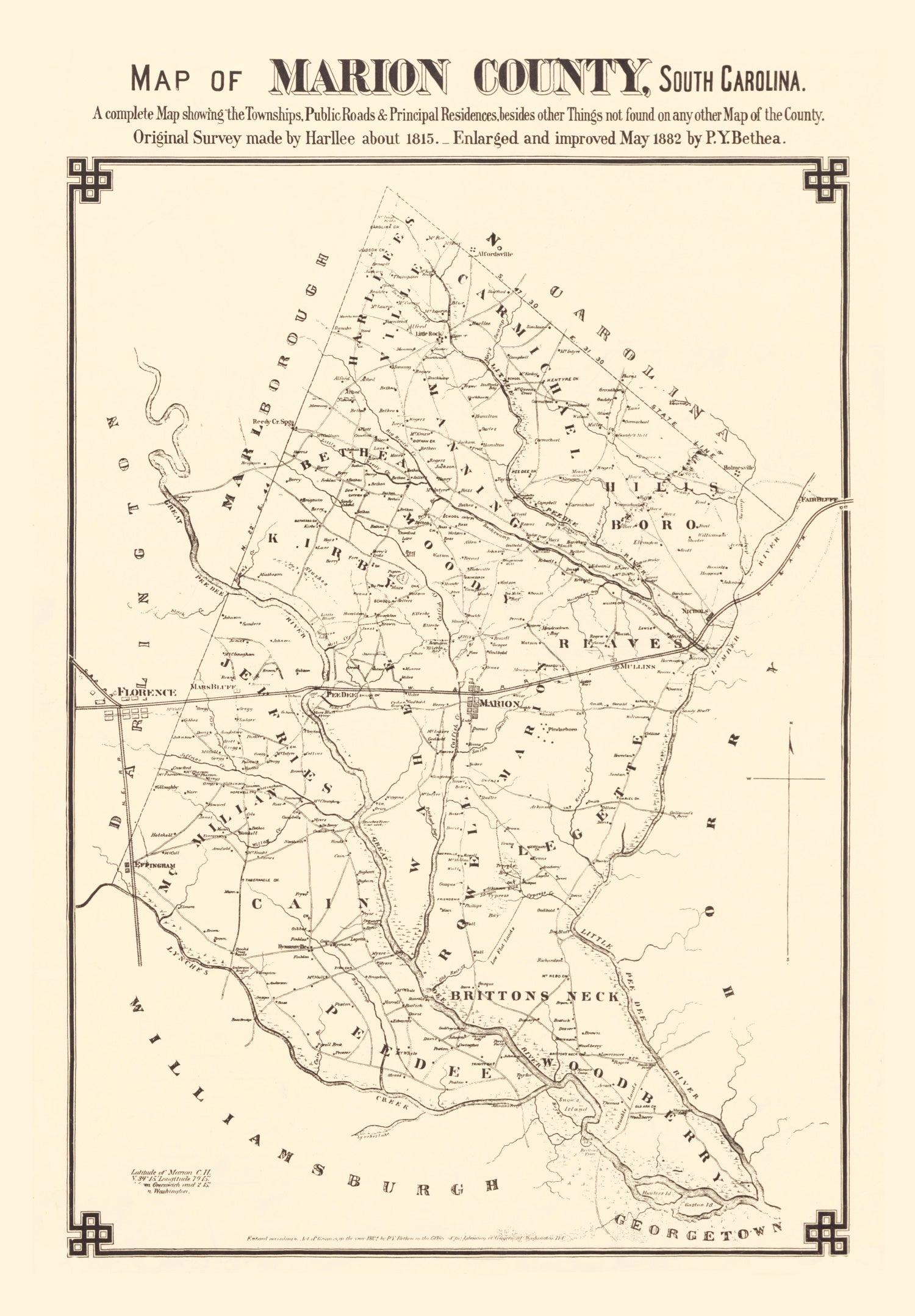 Vintage Map of Marion County, South Carolina 1825