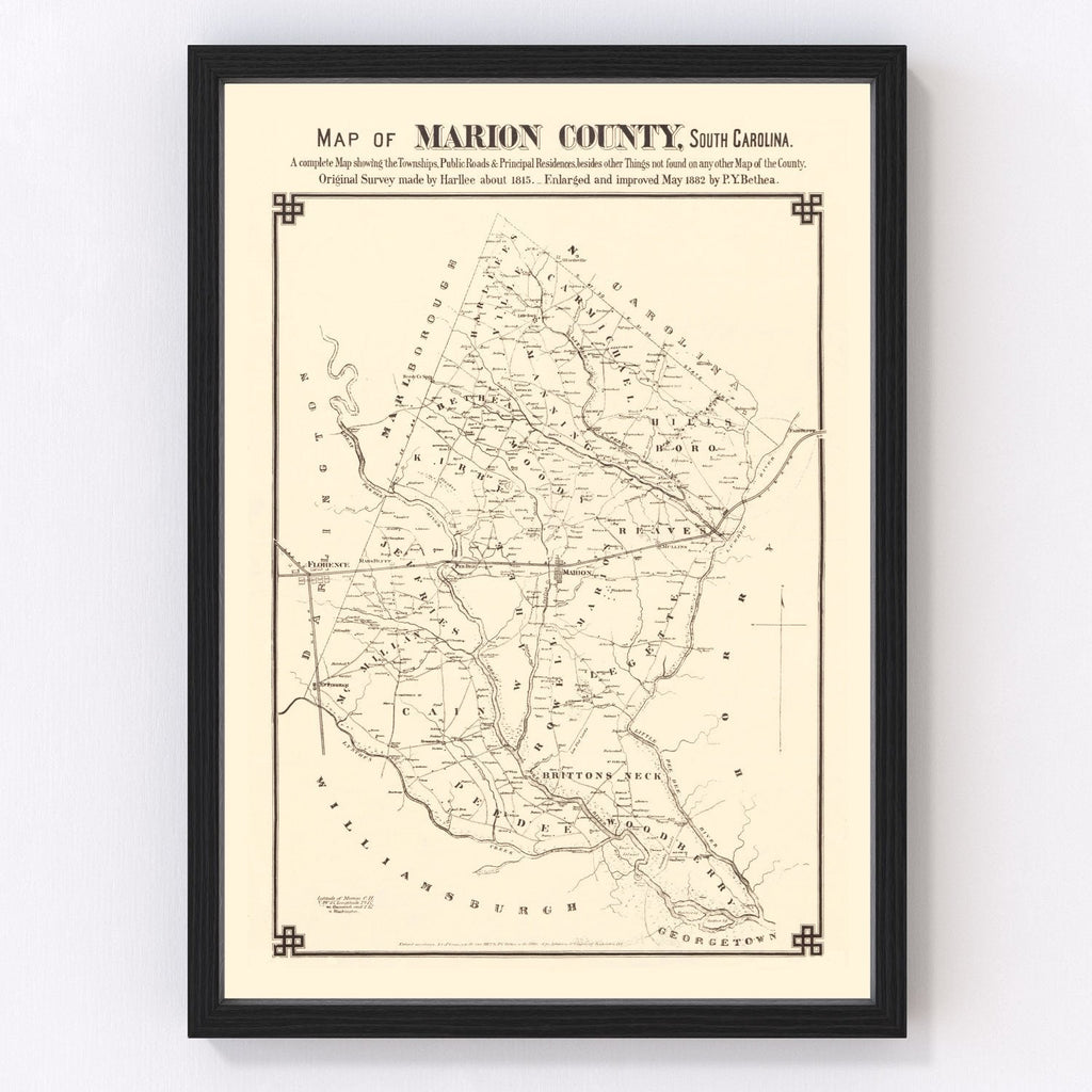 Vintage Map of Marion County, South Carolina 1825