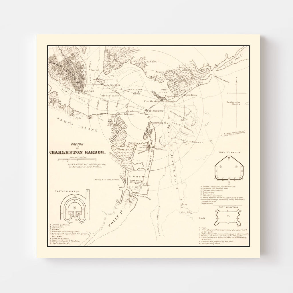 Vintage Charleston Harbor Map 1865