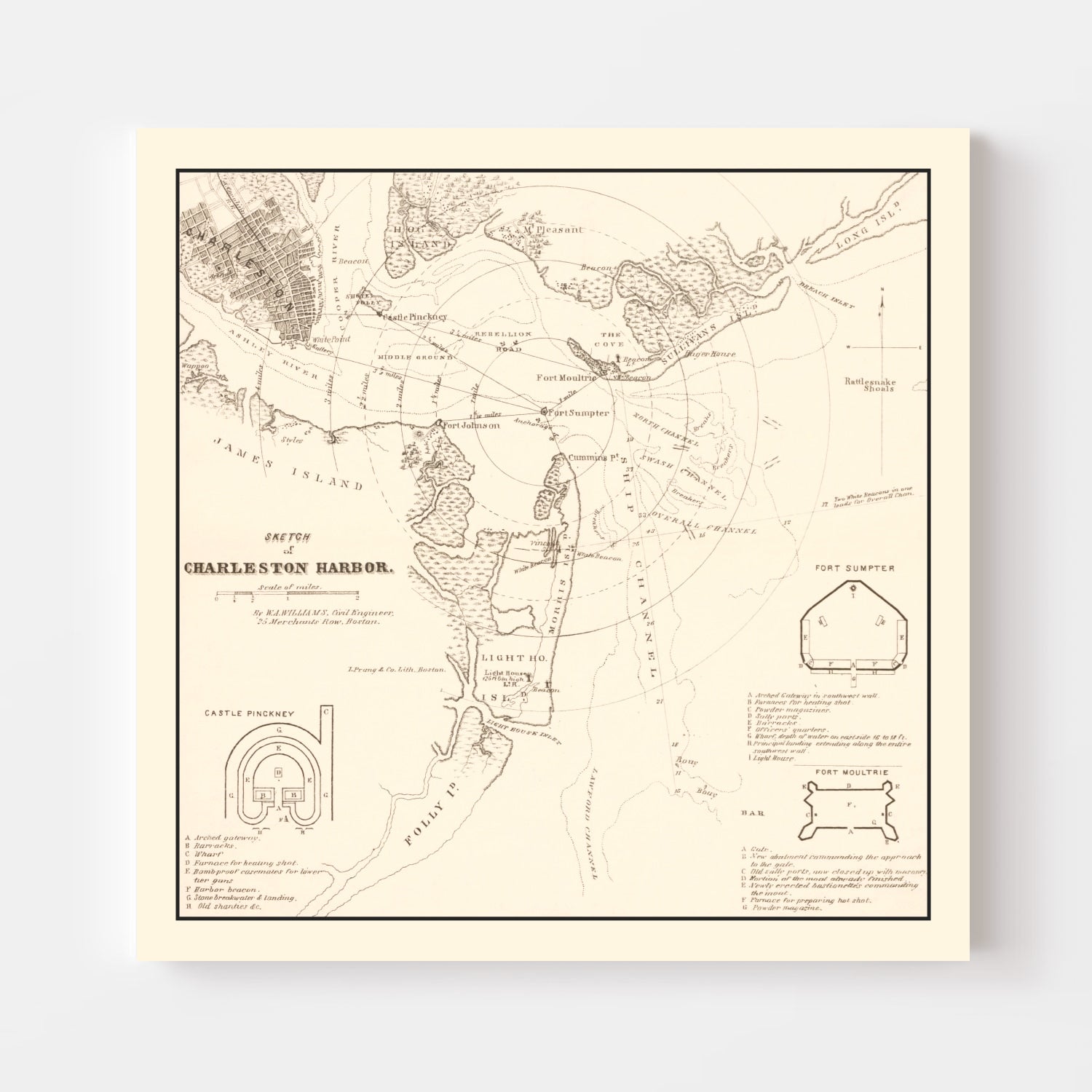 Vintage Charleston Harbor Map 1865