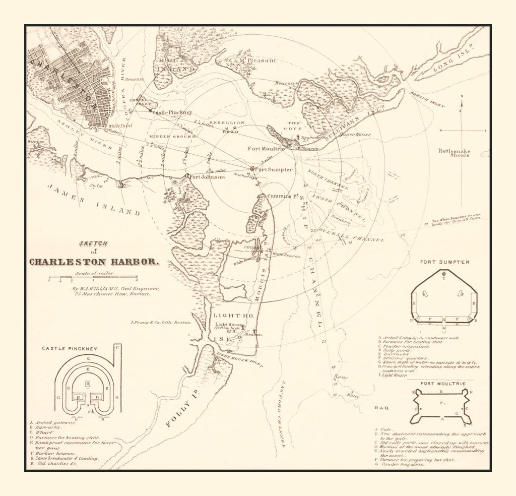 Vintage Charleston Harbor Map 1865