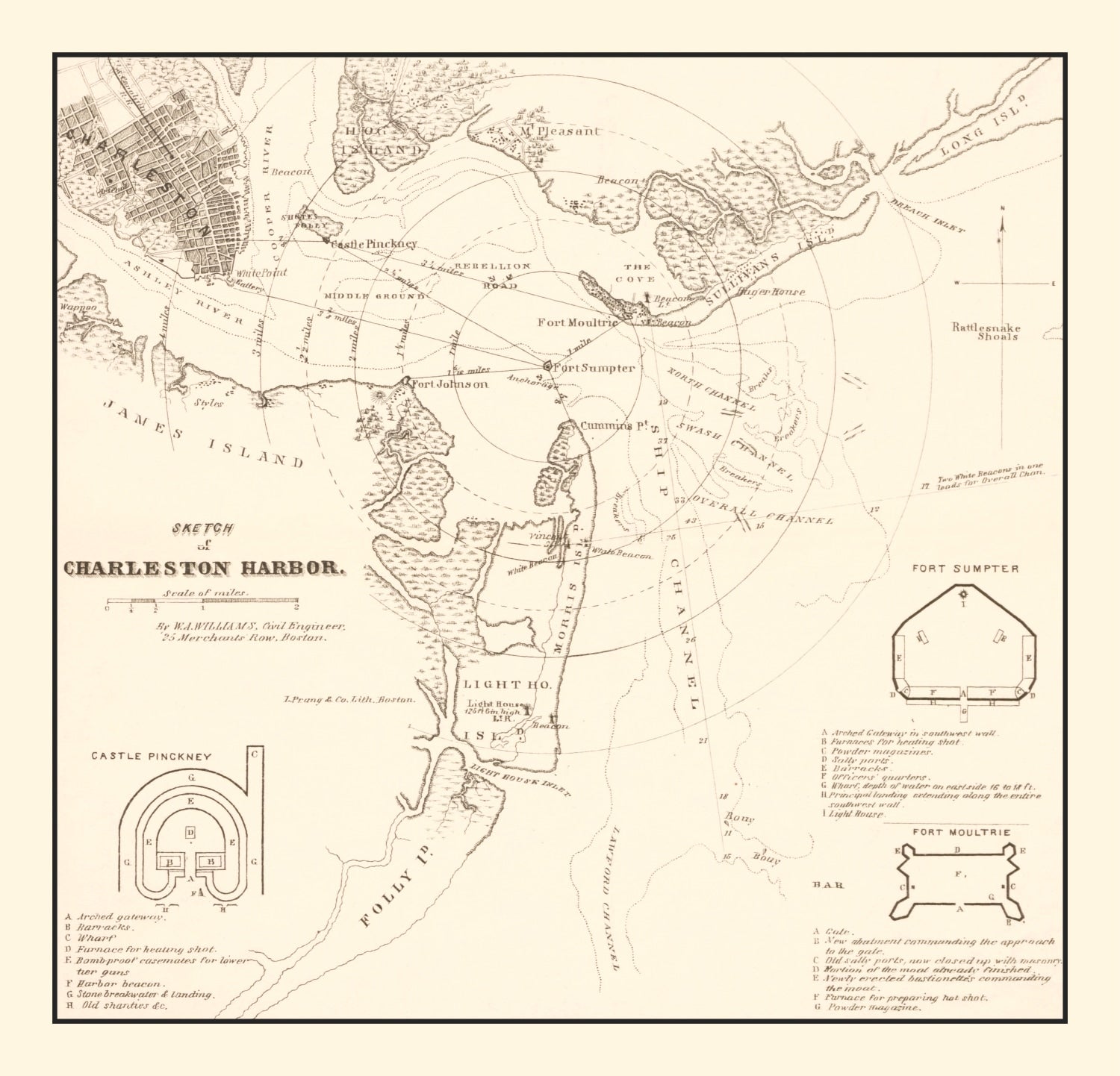 Vintage Charleston Harbor Map 1865