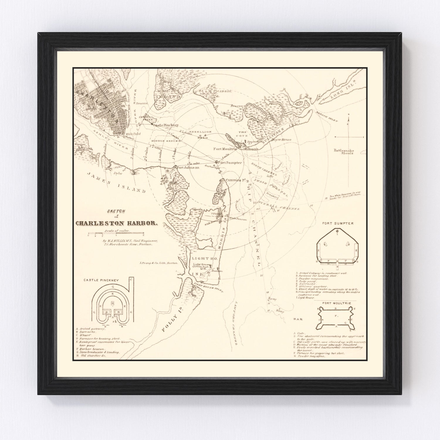Vintage Charleston Harbor Map 1865