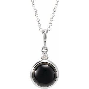 Platinum 6 mm Natural Black Onyx & .03 CT Natural Diamond Cabochon 16-18" Necklace