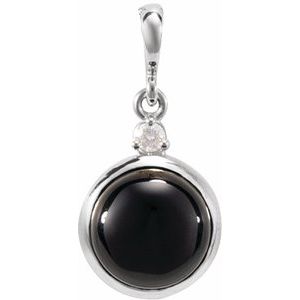 Sterling Silver 6 mm Natural Black Onyx & .03 CT Natural Diamond Cabochon Pendant
