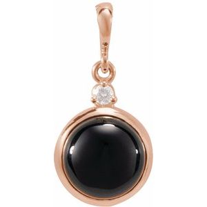14K Rose 8 mm Natural Black Onyx & .03 CT Natural Diamond Cabochon Pendant
