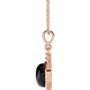 14K Rose 6 mm Natural Black Onyx & .03 CT Natural Diamond Cabochon 16-18" Necklace