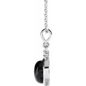 14K White 6 mm Natural Black Onyx & .03 CT Natural Diamond Cabochon 16-18" Necklace