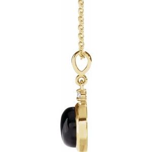 14K Yellow 6 mm Natural Black Onyx & .03 CT Natural Diamond Cabochon 16-18" Necklace