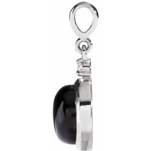 14K White 8 mm Natural Black Onyx & .03 CT Natural Diamond Cabochon Pendant