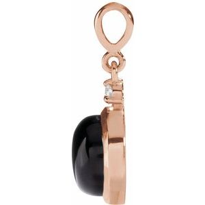 14K Rose 6 mm Natural Black Onyx & .03 CT Natural Diamond Cabochon Pendant