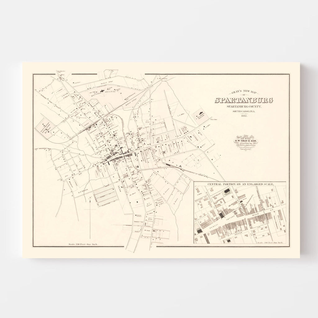 Vintage Map of Spartanburg, South Carolina 1882