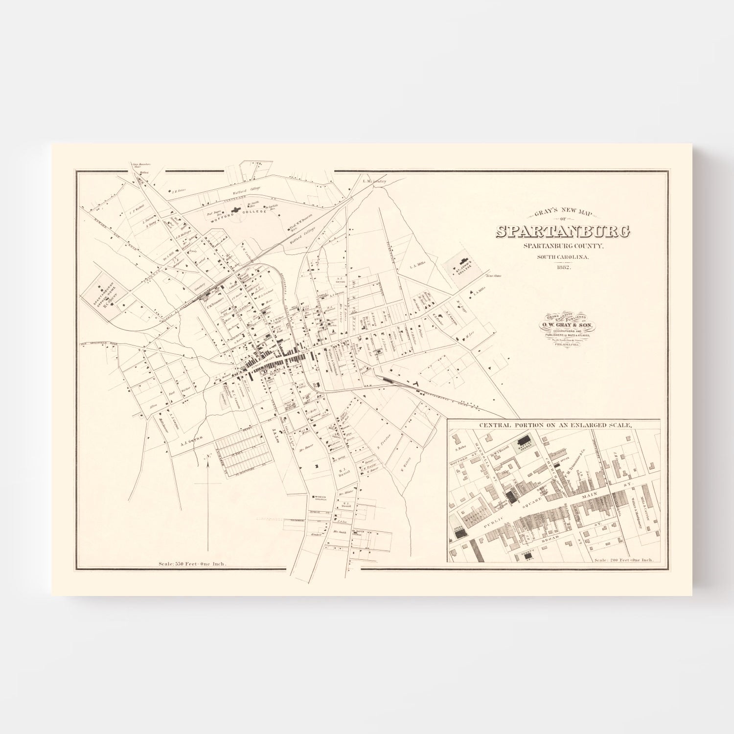 Vintage Map of Spartanburg, South Carolina 1882