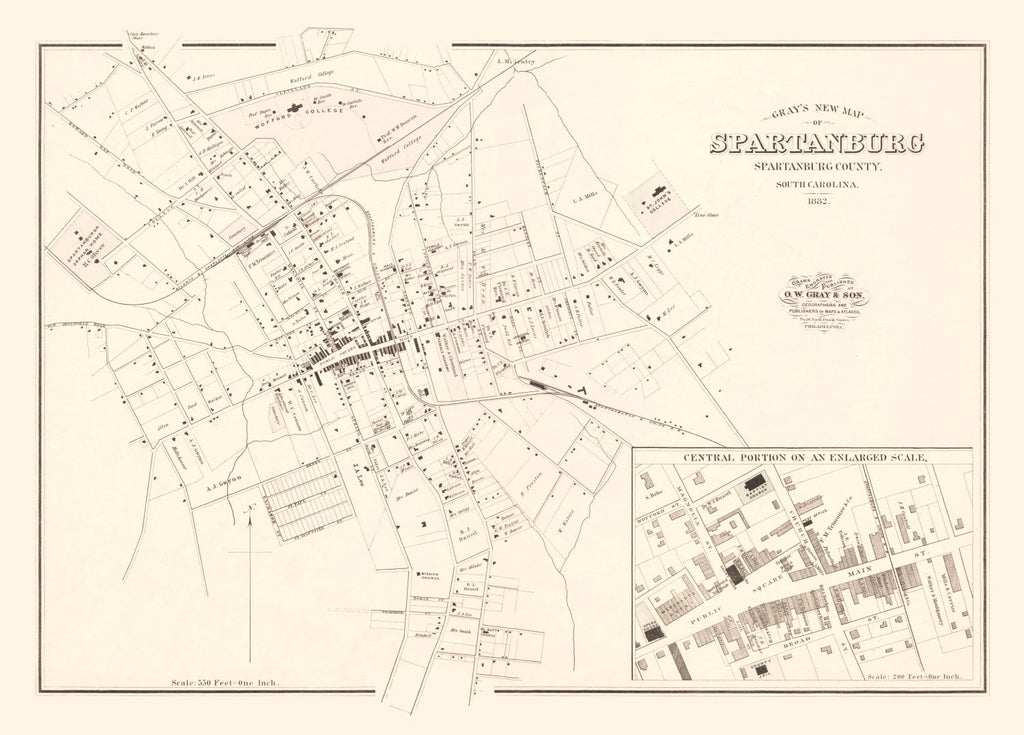 Vintage Map of Spartanburg, South Carolina 1882