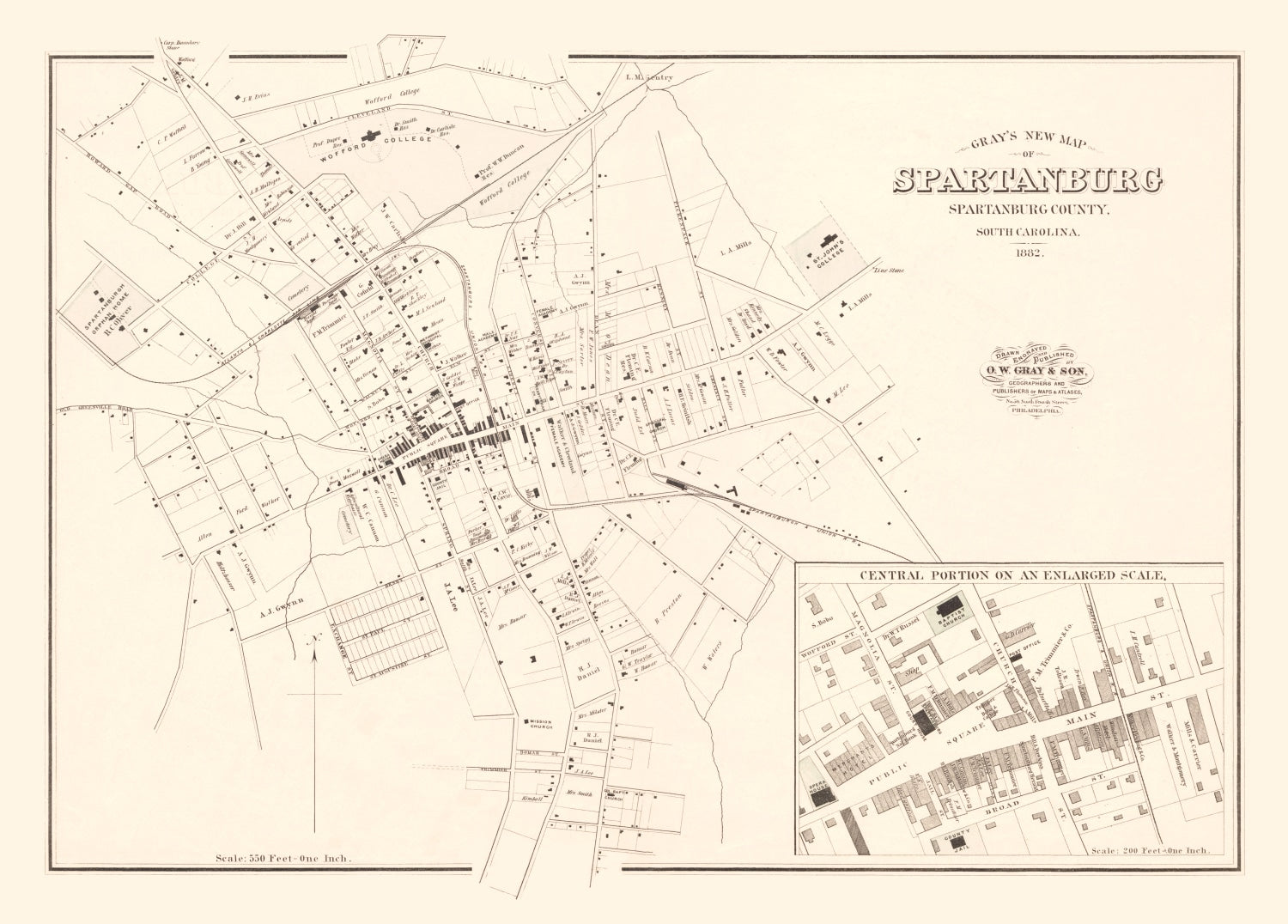 Vintage Map of Spartanburg, South Carolina 1882