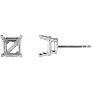 Platinum 3.3x3.3 mm Asscher 4-Prong Earring Mounting