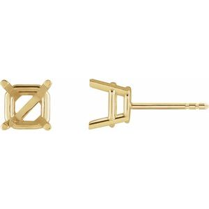 18K Yellow Gold 6x6 mm Asscher 4-Prong Earring Mounting